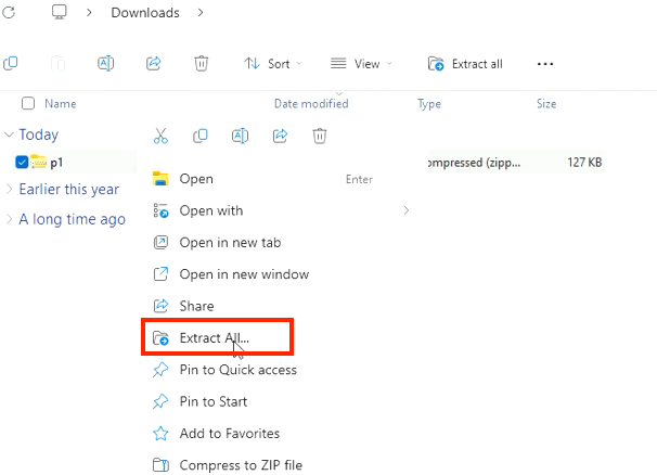 extract file menu
