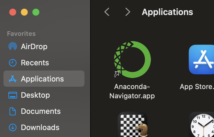 Finder's Application Window showing Anaconda