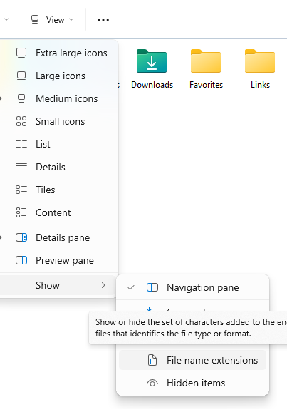 Show File Name Extensions